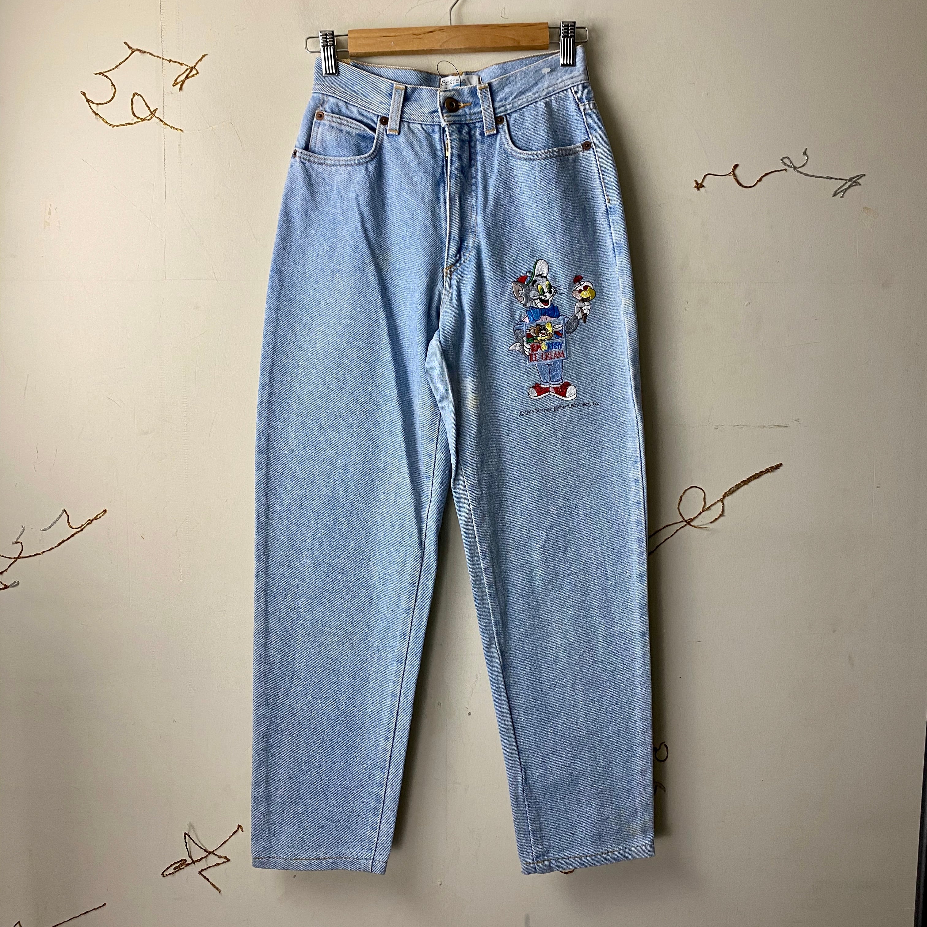 vintage EMMANUEL SCHVILI embroidery denim pants “tom&jerry” | NOIR