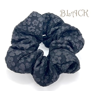 シュシュ:ジャガードフラワー　ヘアアクセサリー　シュシュ　ポニーテール