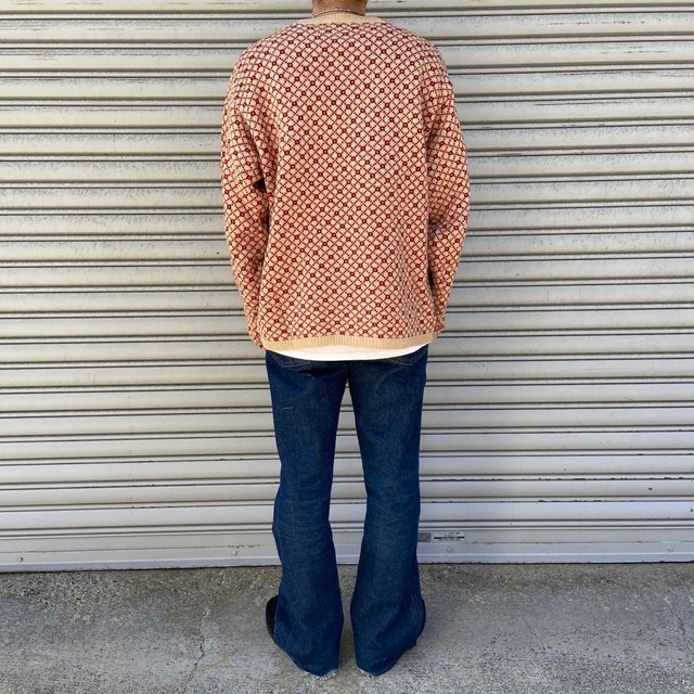 90s J.CREW 千鳥格子柄ウールセーター 総柄ニット ベージュ M