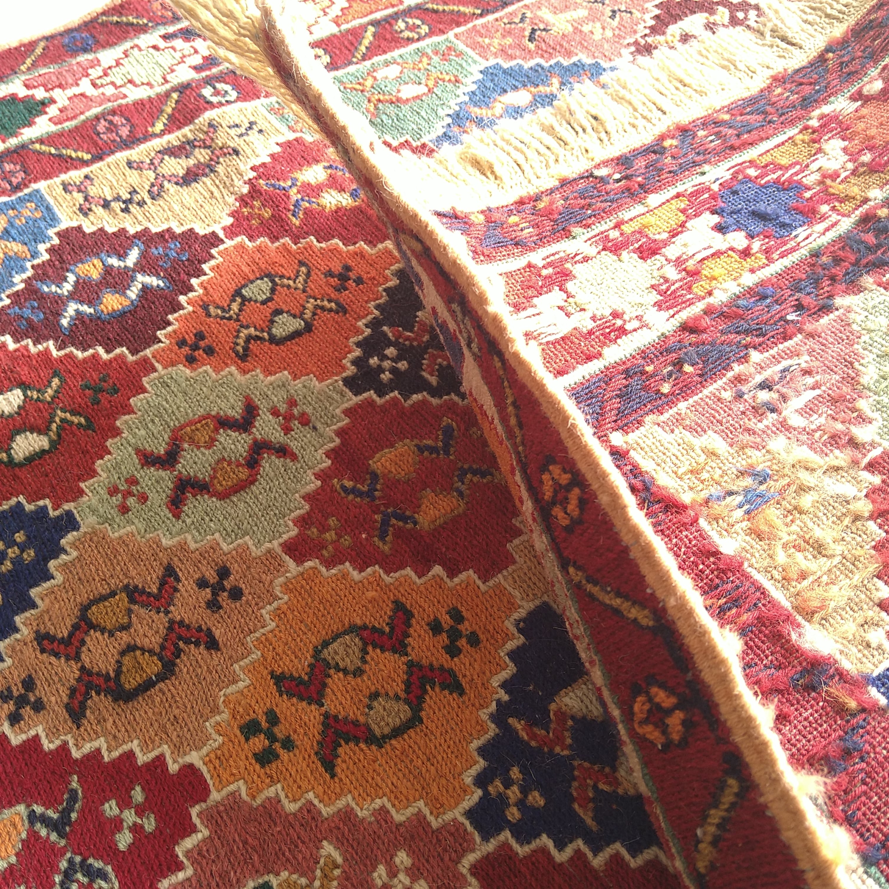 Persian Kilim 97x87cm Colourful ZigZag Diamonds ペルシャ絨毯