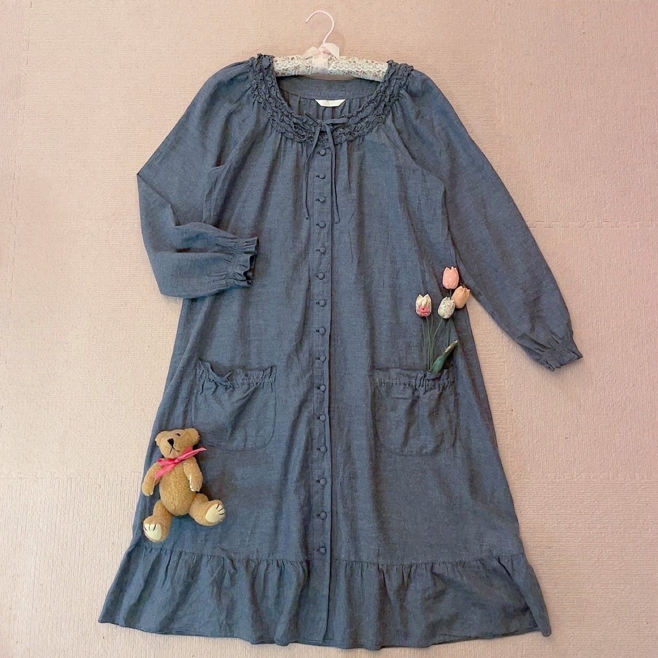 PINKHOUSE / cotton frill gather one-piece