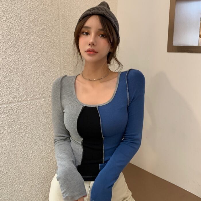 スプリングスタンダードスリムシャツ トップス レッドTシャツ レディース ロング レトロ 春物 ステッチ ドラファッションホール40086151243