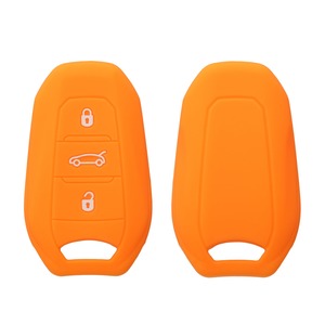 【新着特価】kwmobile Peugeot Citroen 3-ボタン 車のキー Smartkey (Keyless Go 対応機種のみ) 対応 ケース - シリコン キーケース 落下防止 車鍵 - 鍵ケース フルーティー オレンジ