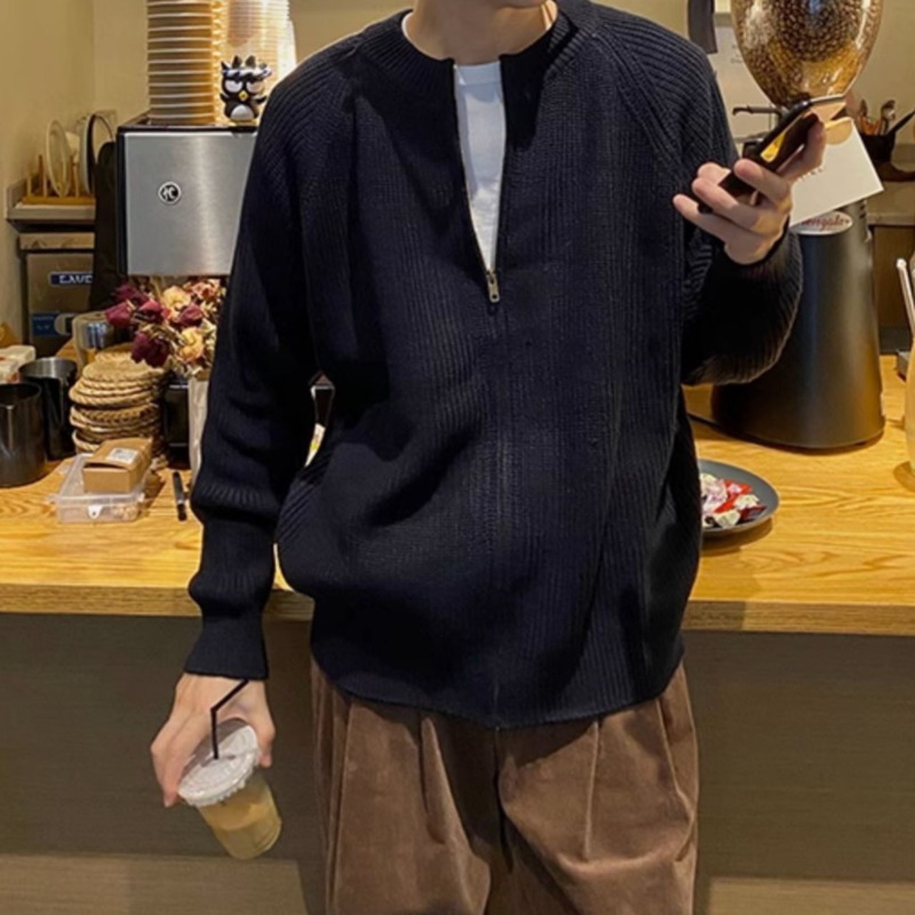 ジップアップシンプルカーディガン　921