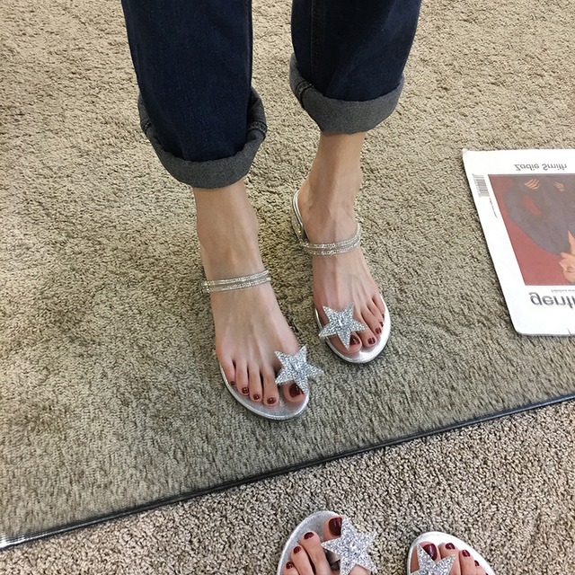 女性の妖精スタイル2020年夏の新しいスリッパサンダルフリップフロップラインストーンネット赤2摩耗サンダルとスリッパ厚かかとの高いヒール フェイクシューズ6304482506