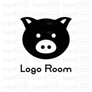No744 可愛い豚のロゴ【黒、単色、豚、イラスト、シンプル、可愛い、親しみ、ショップ、飲食、商品、フード、販売、テイクアウト、店舗】