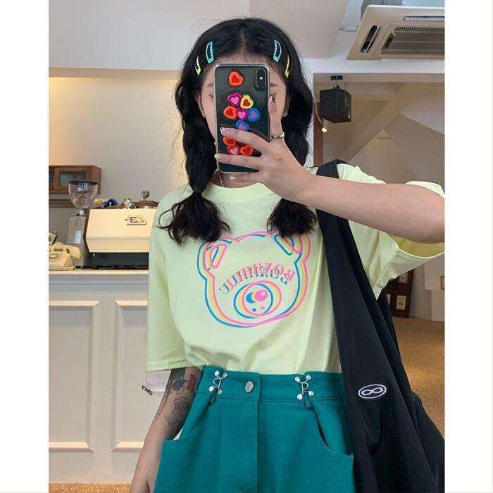 サマールーズプリントTシャツ ラウンドネック コットン 夏物 Oネック ケッペル61785767618