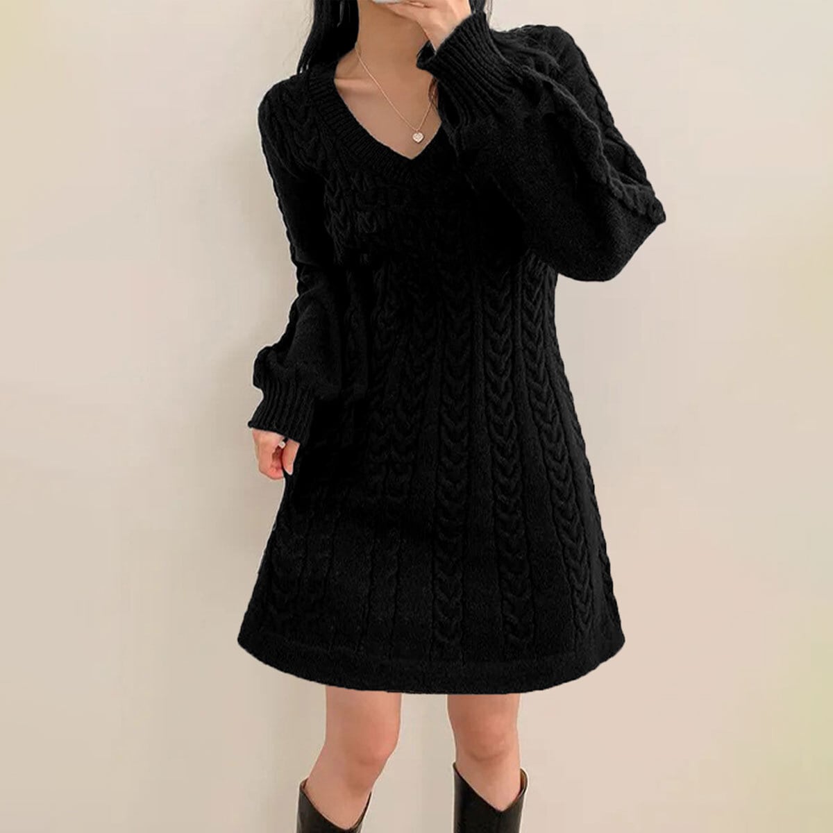 ケーブルニット ミニワンピース レディース 秋冬 韓国 ケーブル編み おしゃれ きれいめ 大人 かわいい フェミニン ゆったり 体型カバー 長袖 ワンピース 大人可愛い 大人女子