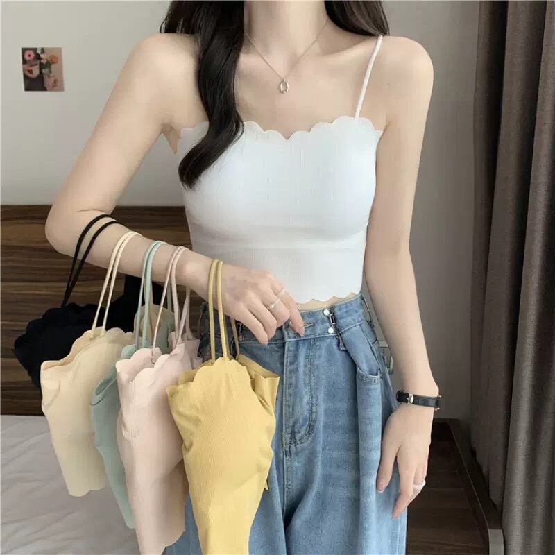 モクモク可愛い ウェーブデザイン ブラトップ カラバリ チューブトップ レイヤード キャミソール インナー カップ付き おうち時間 リラクシー シンプル デコルテ クロップド丈 Lamitte Deco トレンド 韓国ファッション ショップ Base店