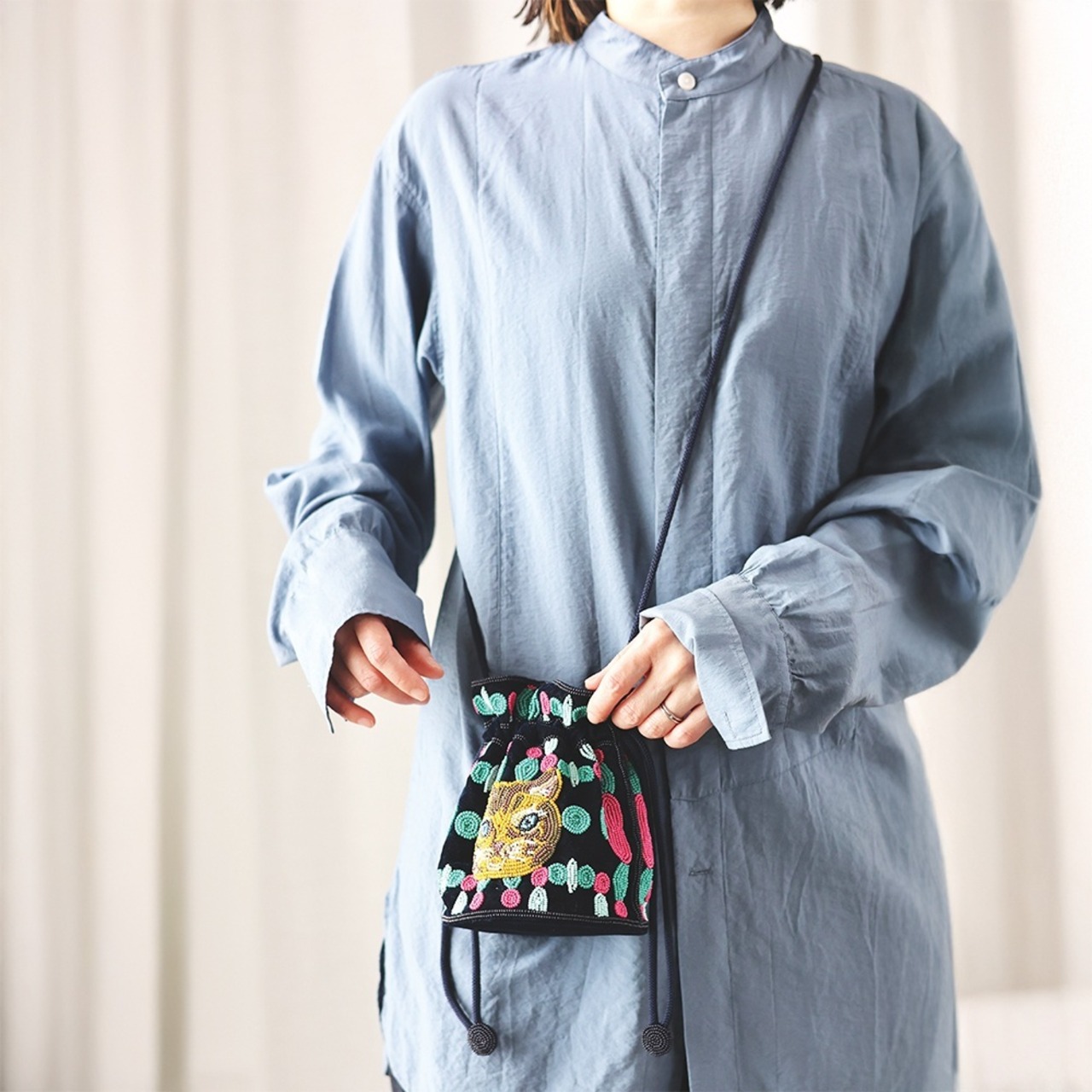 Nathalie Lete Beaded Drawstring Bag Blanche　ナタリーレテ　ガラスビーズ巾着ポーチ Blanche