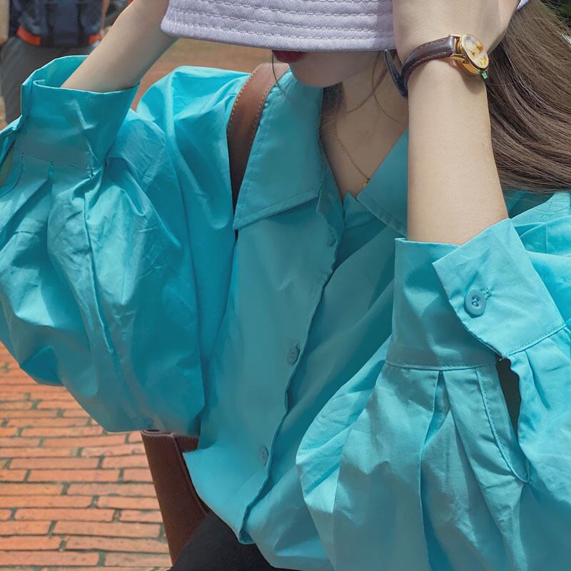 MumuIns 】 夏新作エメラルドグリーンシャツ A0258 | MumuIns