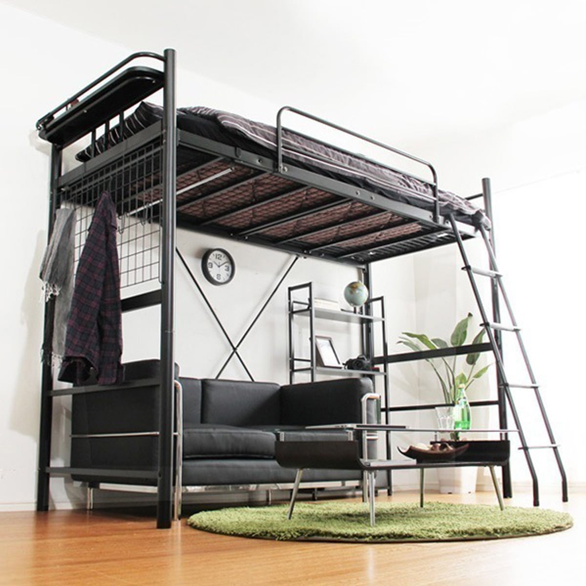 高さ調整可能 宮コンセント付き ロフトベッド パイプベッド シングル ロフト ベット ベッド