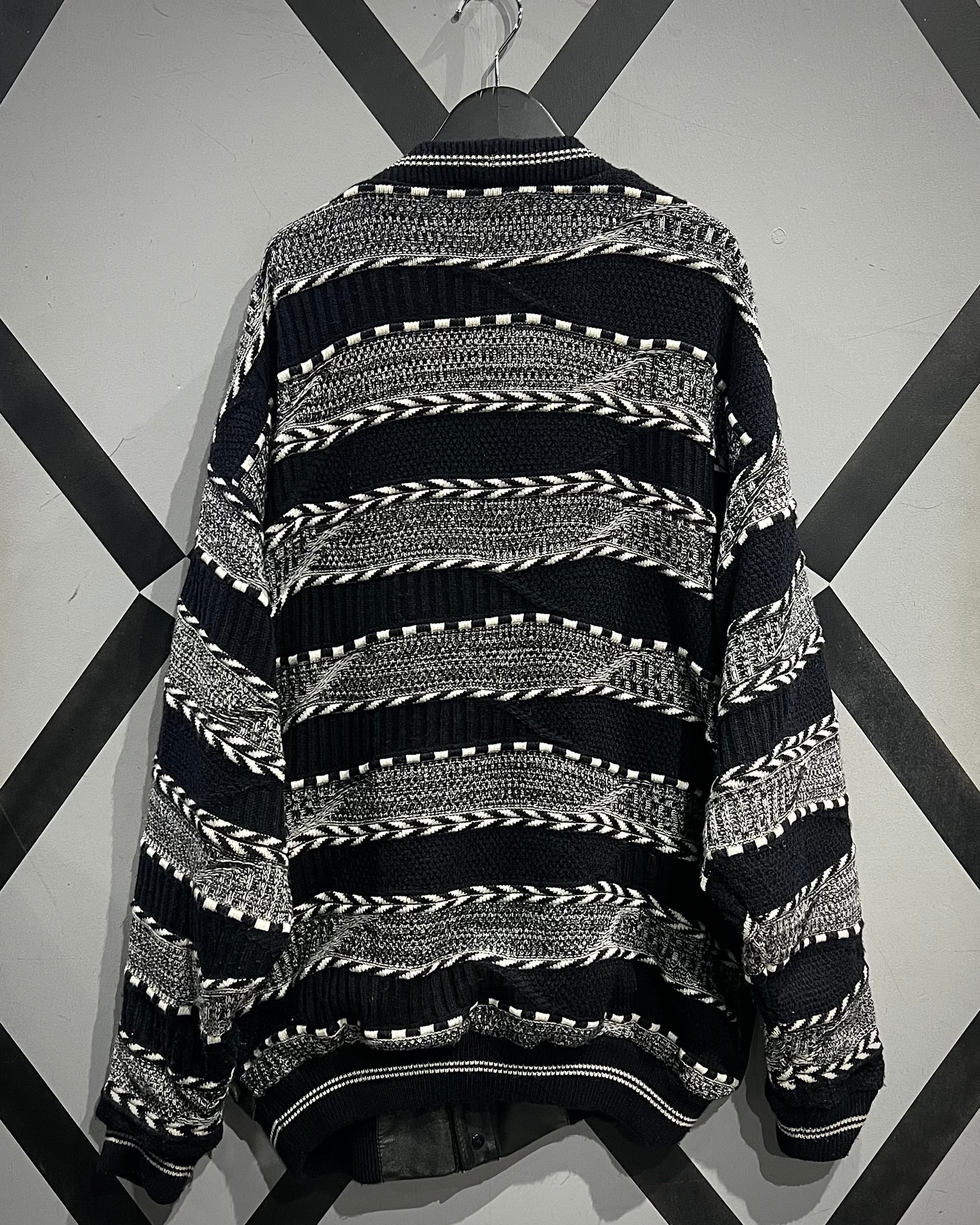 X VINTAGE】 Leather Switching Vintage 3D Knit Cardigan | Caka(カカ