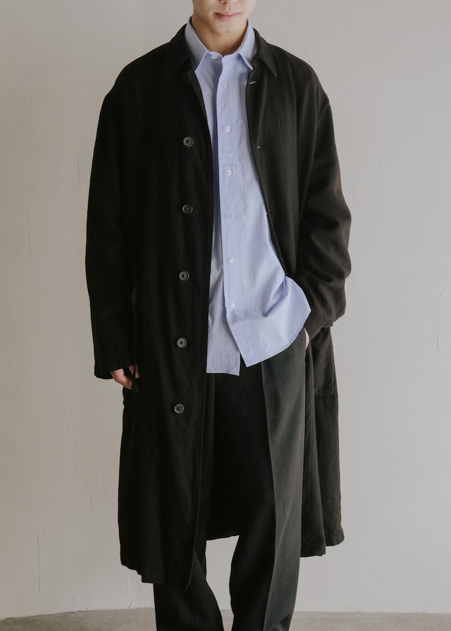 00's Y’s for men washed wool drawstring long balmacaan coat