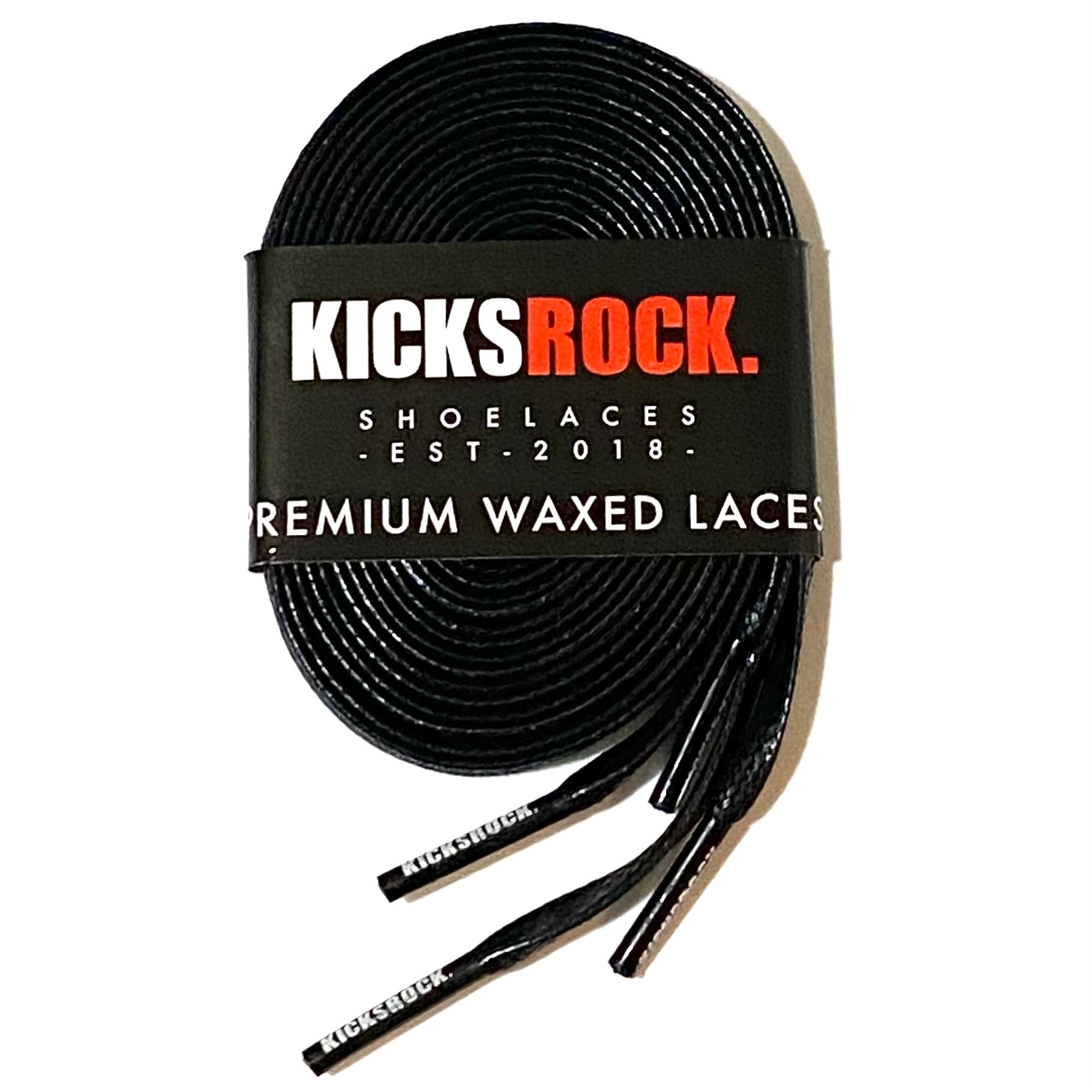 WAXED SHOELACES BLACK / LOGO TIP | KICKSROCK