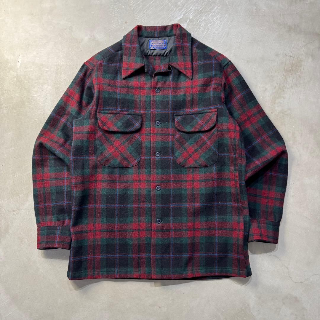 70s PENDLETON wool board shirt 黒 赤