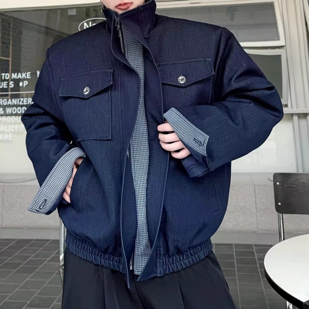 チェック切替 スタンドカラーボンバーブルゾン 2カラー D12134