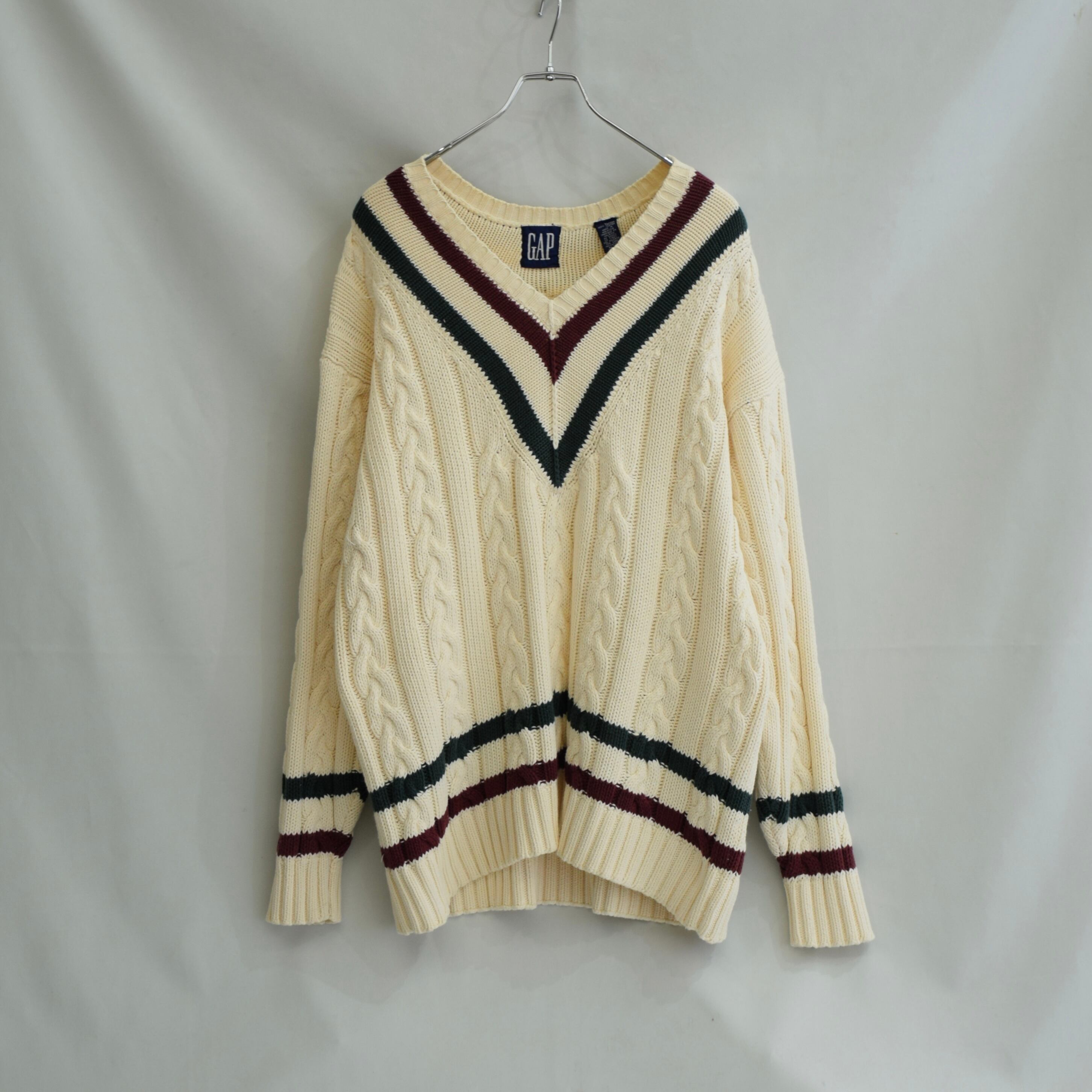 00s オールド GAP ベースボールカラー ニット カーディガン セーター L 