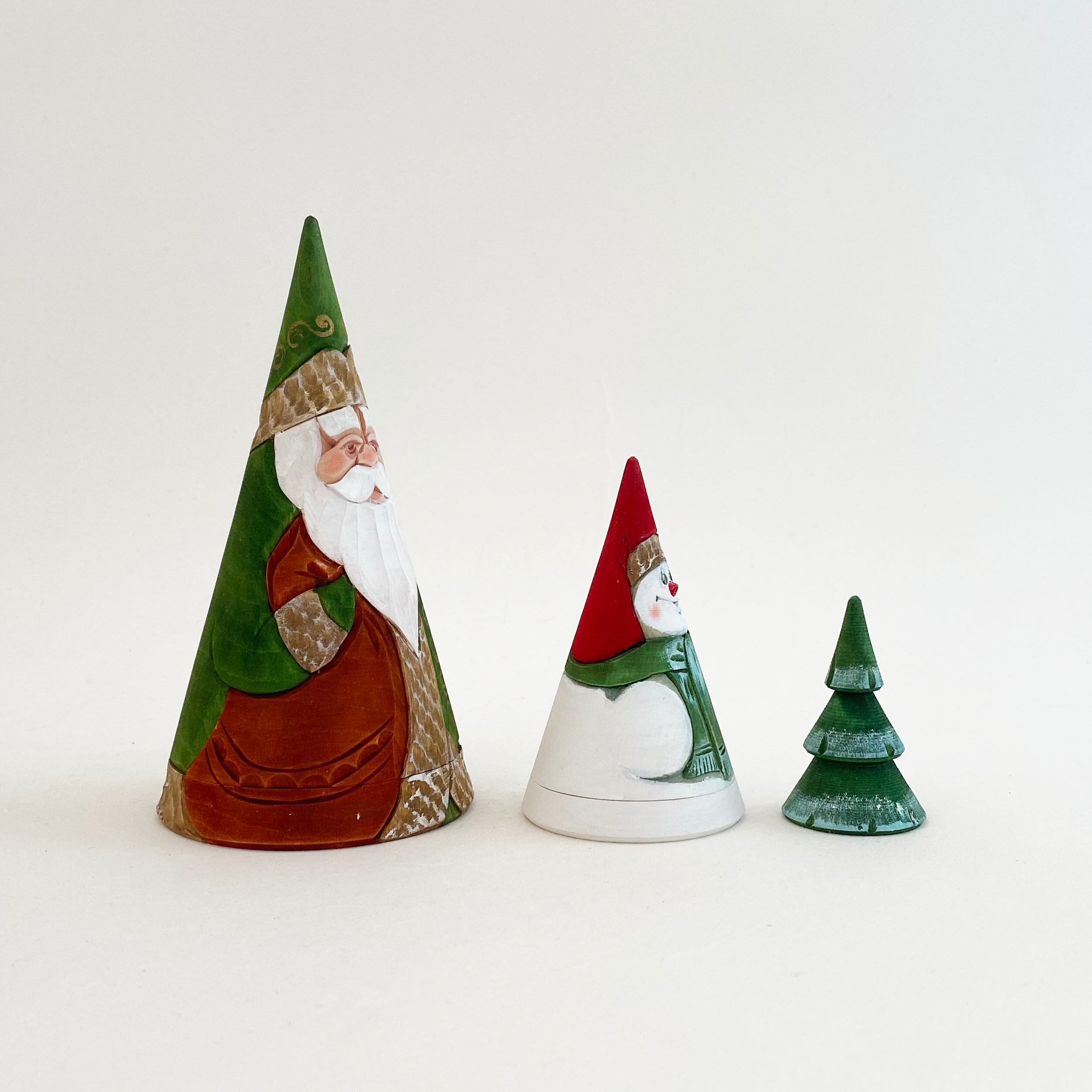 サンタ/ジェドマロース 木彫マトリョーシカ/円錐型(コブロフ工房/3個組)