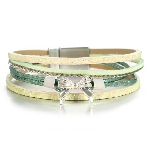 ブレスレット  ラインストーン チェーン レザー リボン レディース かわいい ボウノット 編組 ファッション 多層