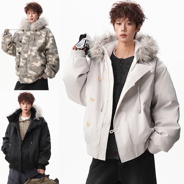 ☃ふわふわフードの防寒着！【Qotriockシリーズ】★綿入れコート★ ユニセックス 3color 冬用コート カジュアル