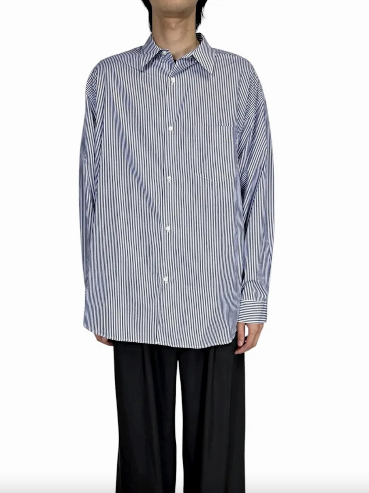 【Graphpaper】Broad Stripe L/S Oversized Regular Collar Shirt