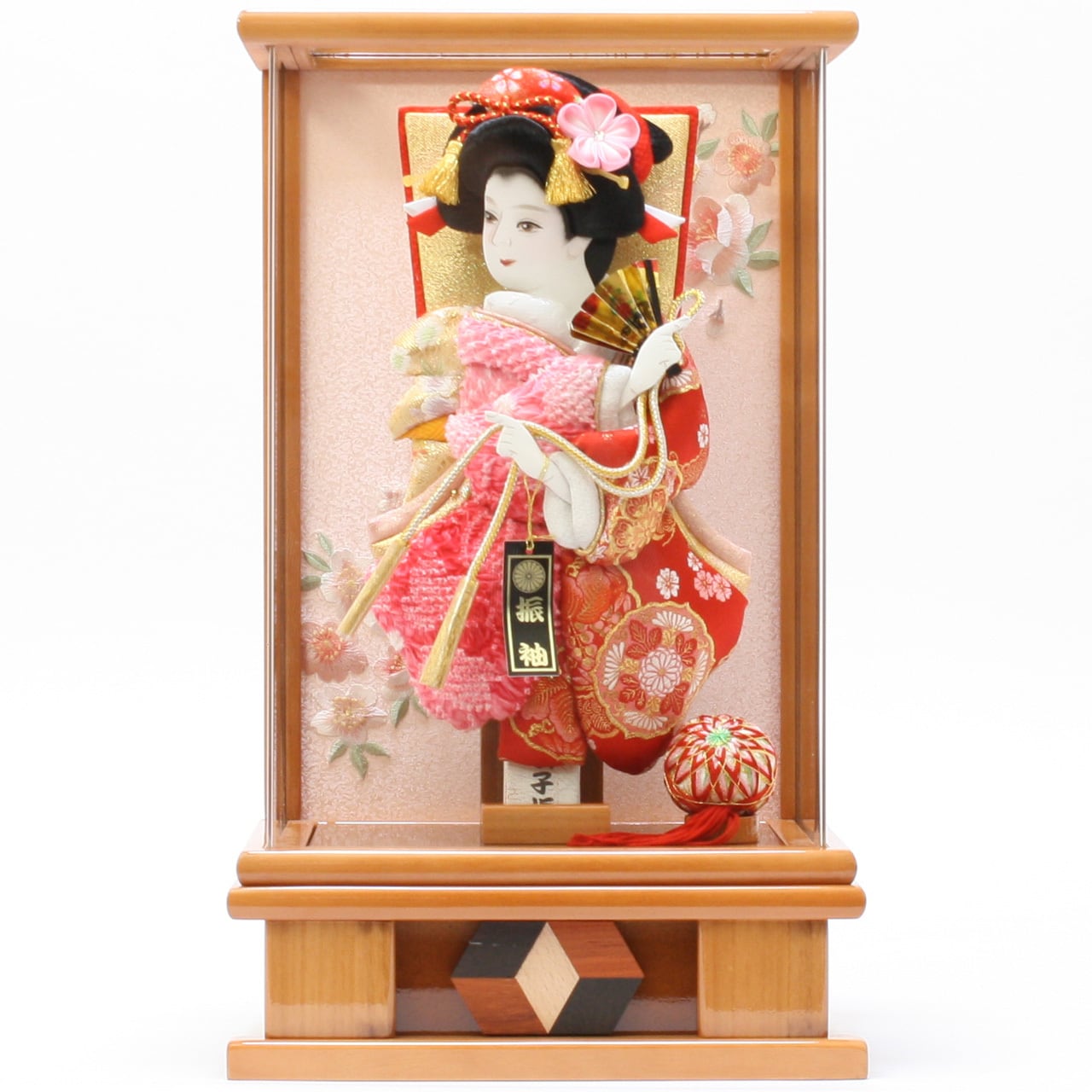 羽子板飾り《商品コード》10308-0161 A 花振袖 金襴 10408-1187 621187 羽子板ケース 杏|初正月|省スペース|おしゃれ|モダン|コンパクト|江戸押絵羽子板|無病息災|邪気払い|無患子