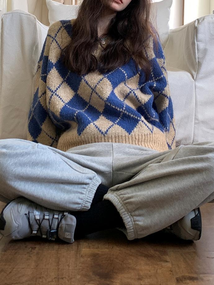 V-neck argyle knit（Vネックアーガイルニット）c-622 | konotoki