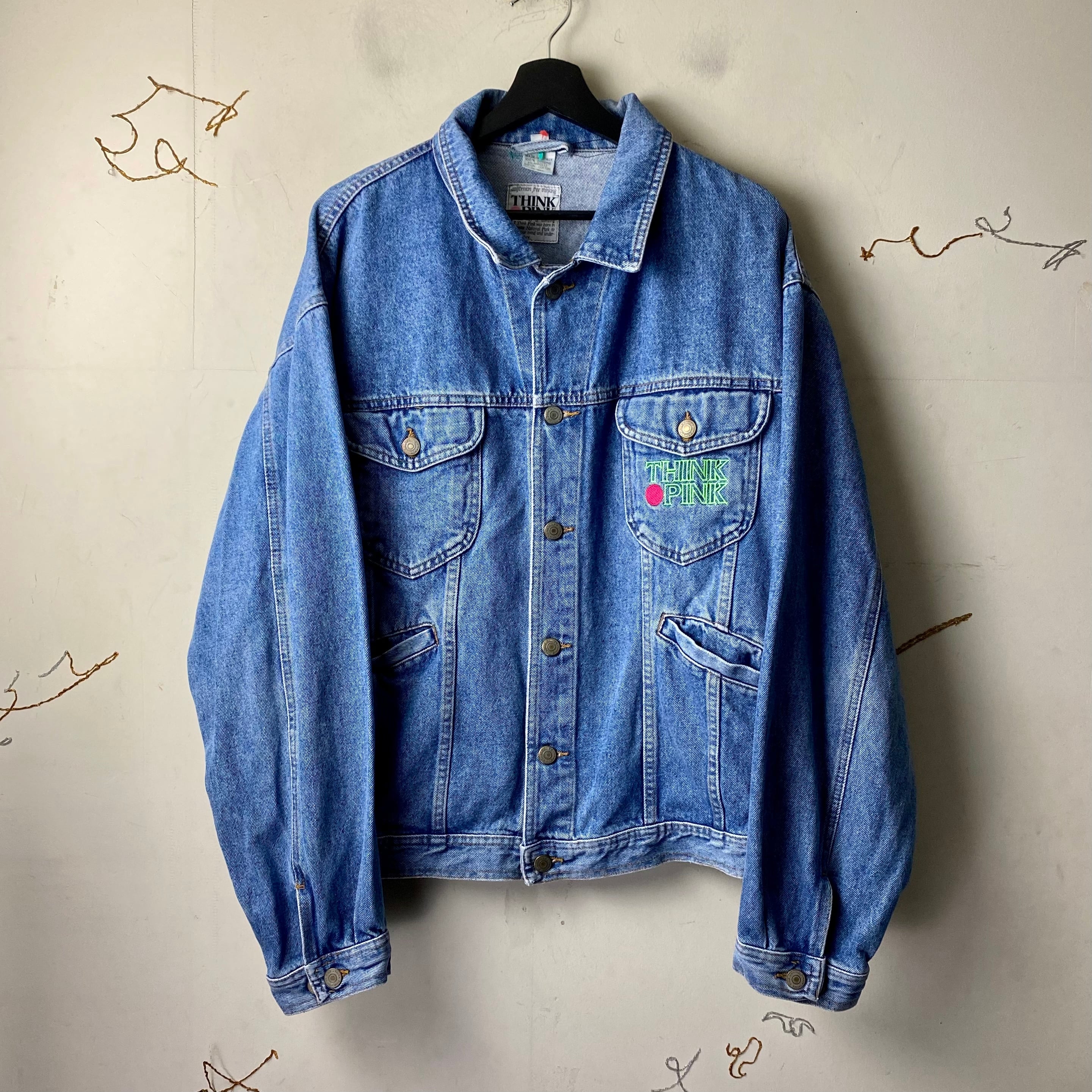 vintage THINK PINK logo embroidery denim jacket | NOIR ONLINE
