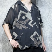 sheer pattern open collar shirt