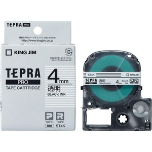 【新着特価】キングジム(Kingjim) テプラPROテープカートリッジ 4mm 透明ラベル/黒文字 長さ8m ST4K