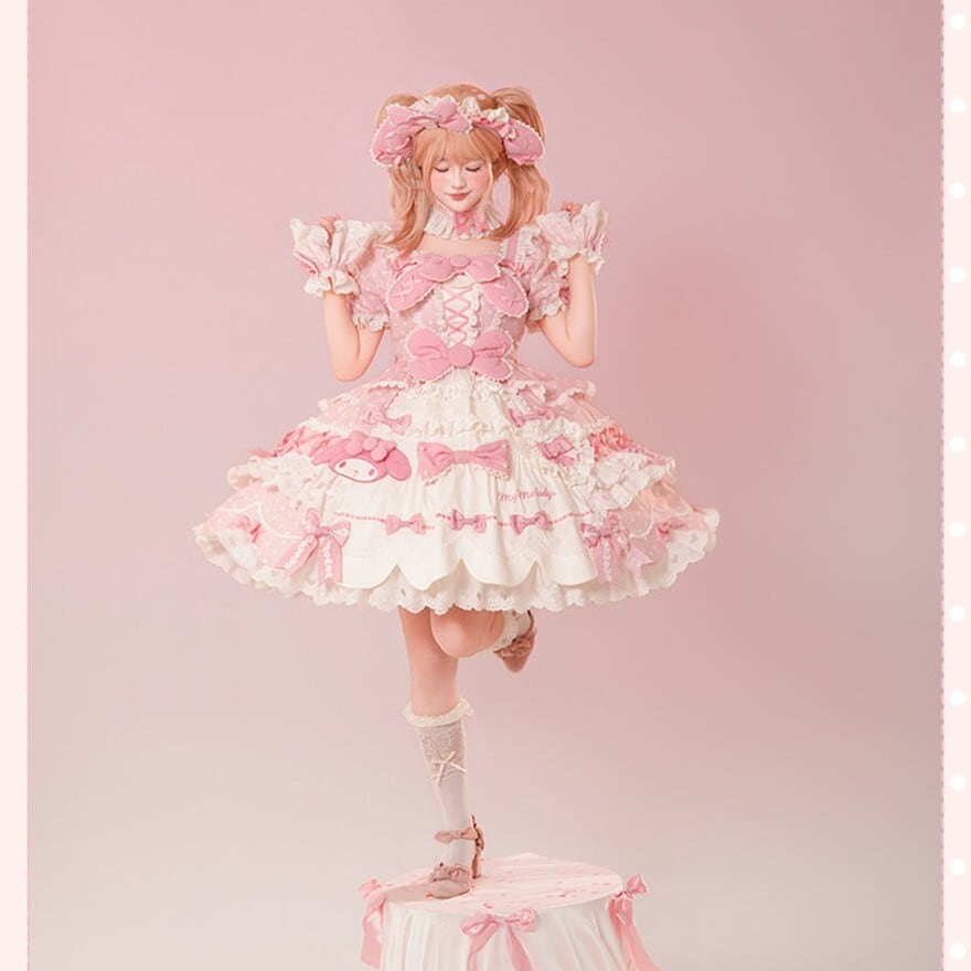 マイメロディコラボ ときめきピンクのアイドル甘ロリワンピース