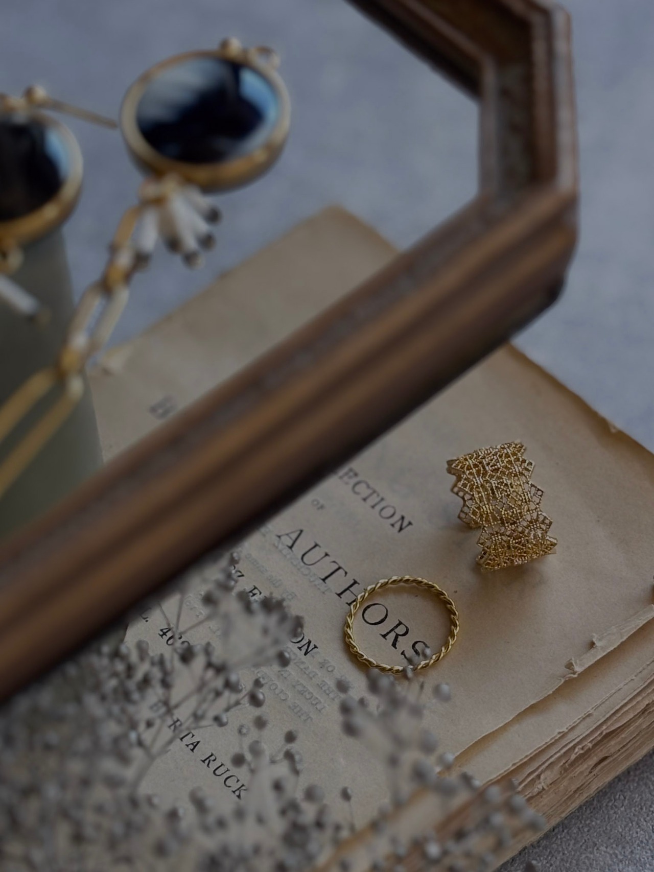 ミニスワッグ付き・ホリデージュエリー3点セット｜イヤーアクセ＆リング2点｜No.8