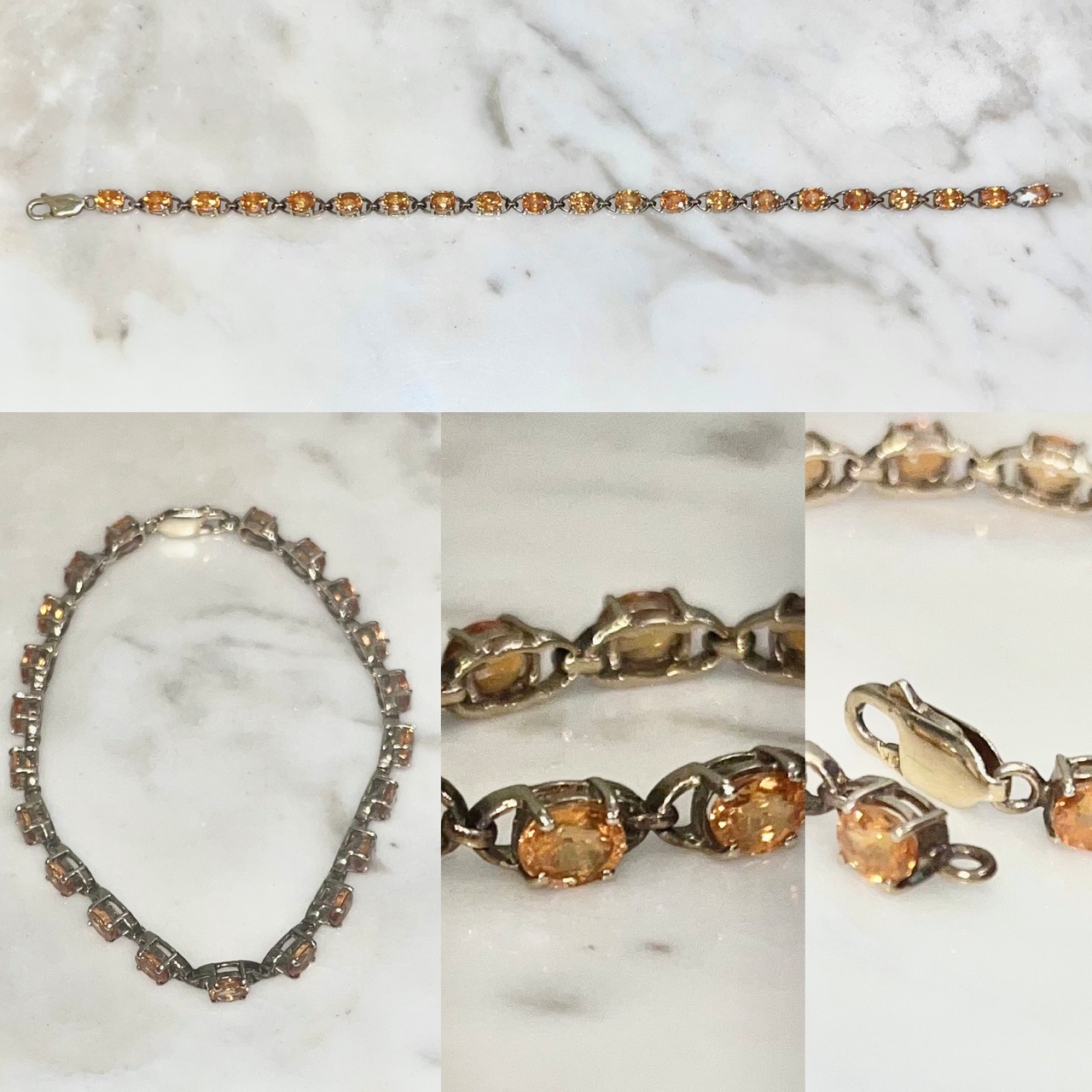 vintage 10ct gold bracelet set with orange sappire