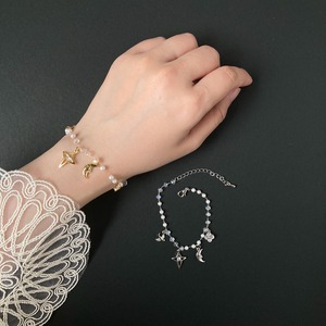 パールとクリアビーズチェーンといろいろモチーフブレスレット