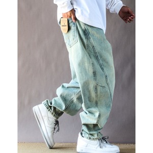 Wide silhouette design denim pants C3834