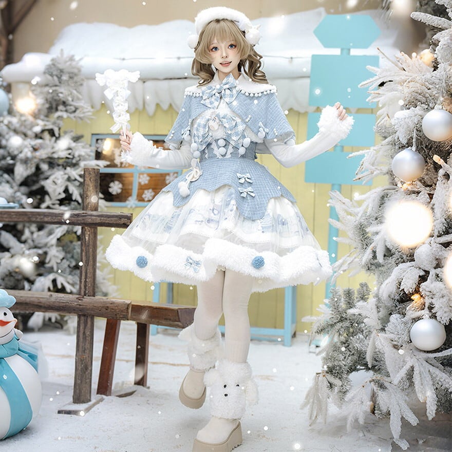冬に映える 量産型ロリィタ セットアップ ふわもこ ケープ付き