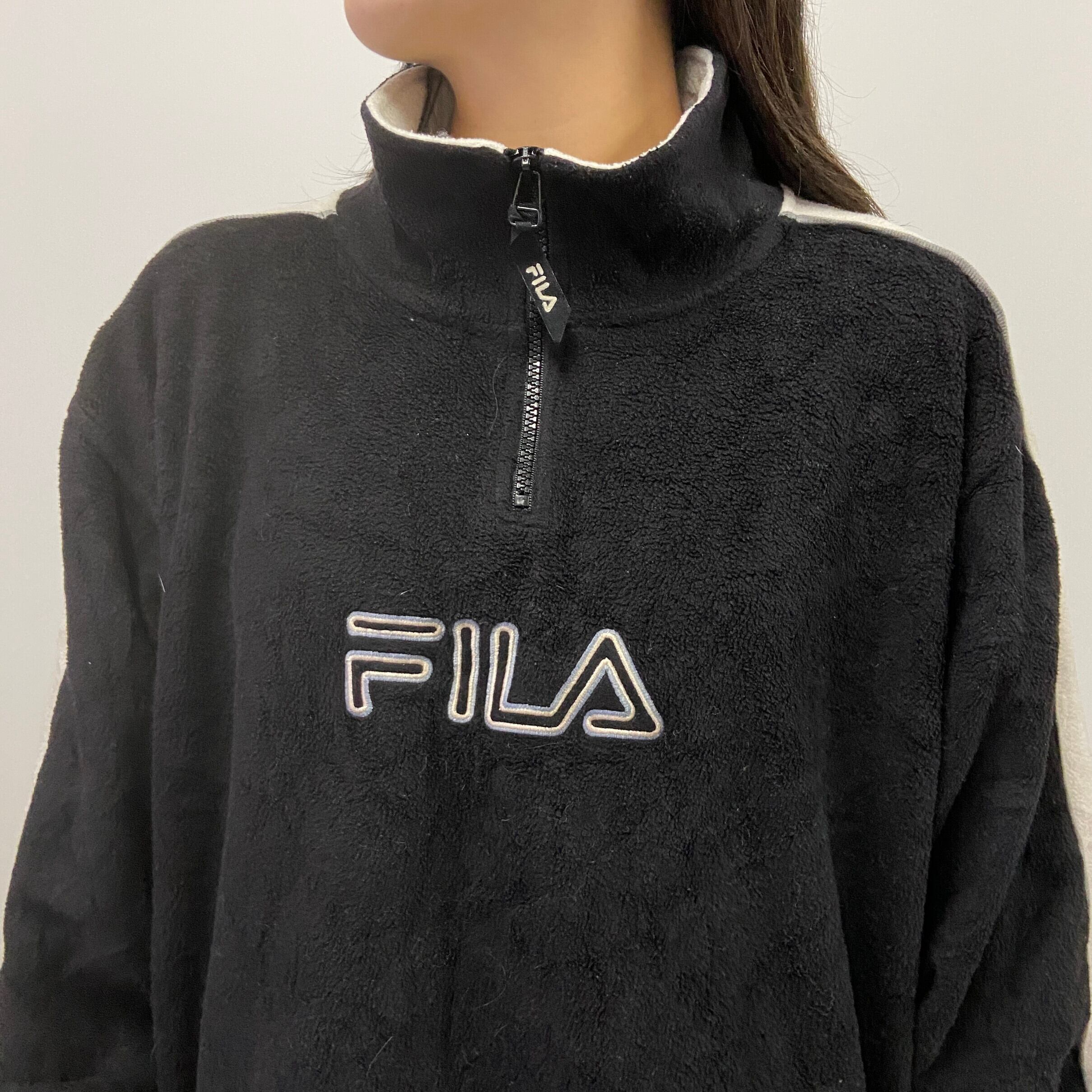 90年代 カナダ製 FILA フィラ ロゴ刺繍 ハーフジップ プルオーバー ...