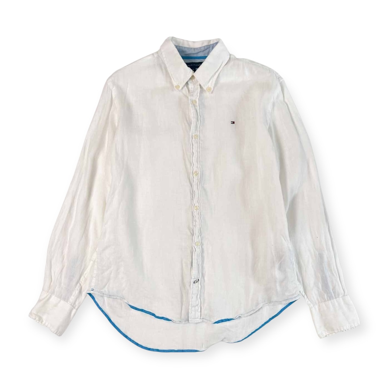リネン100% TOMMY HILFIGER トミーヒルフィガー BD ボタンダウン 長袖シャツ M/ホワイト メンズ