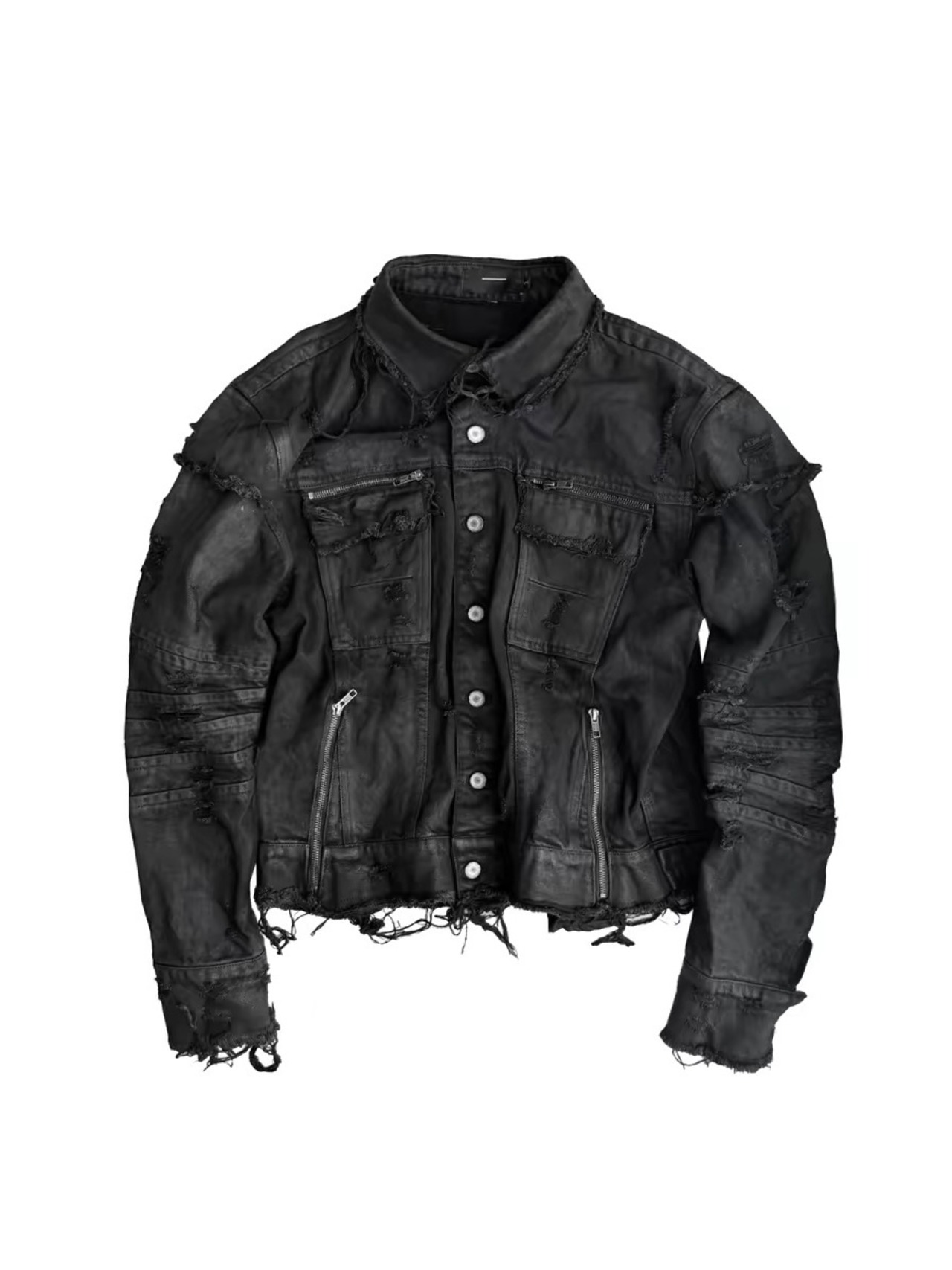 【CinderVein】Decayed Waxed Distressed Denim Jacket
