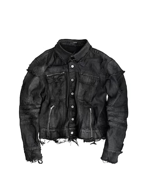 【CinderVein】Decayed Waxed Distressed Denim Jacket