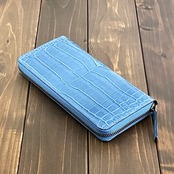 藍染 クロコダイル 長財布 淡藍