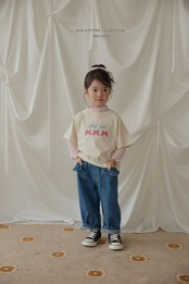 韓国子供服 / 26Autumn / 〖取寄〗Melikey / フリル切替デニムパンツ / 女子服 *XS~JM*