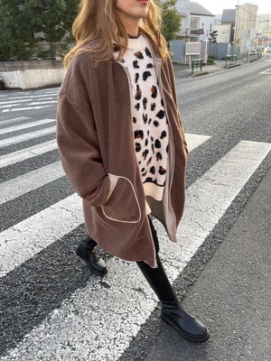 2way多機能ソフトリバーシブルボアouterlongホワイト×ブラウン