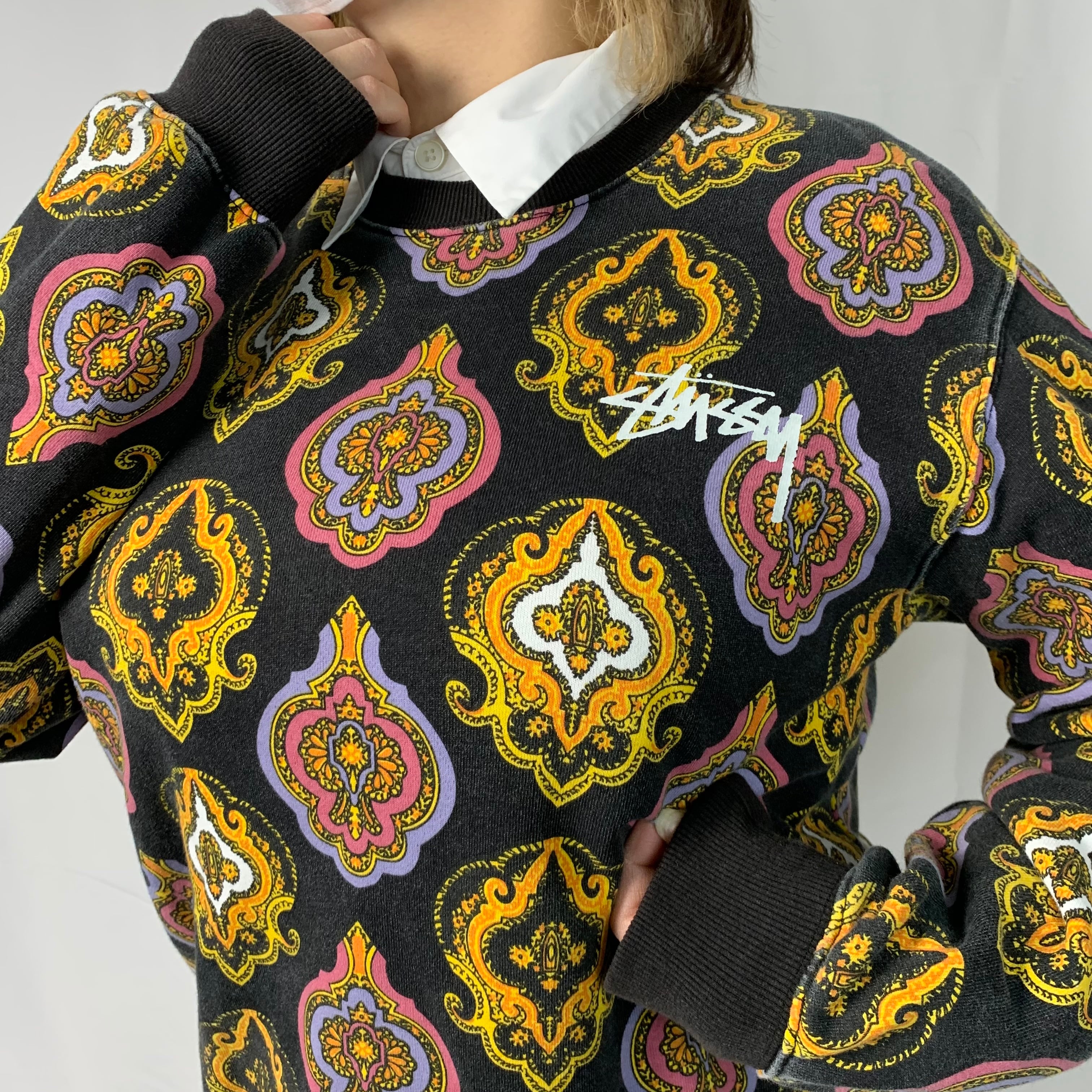 希少デザイン　stussy タイダイ柄　総柄　スウェット　トレーナー