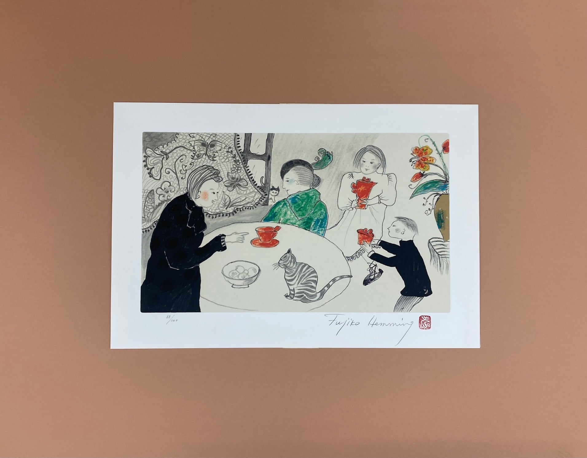 フジ子・ヘミング「柿色のティーカップ」シルクスクリーン 大島画廊