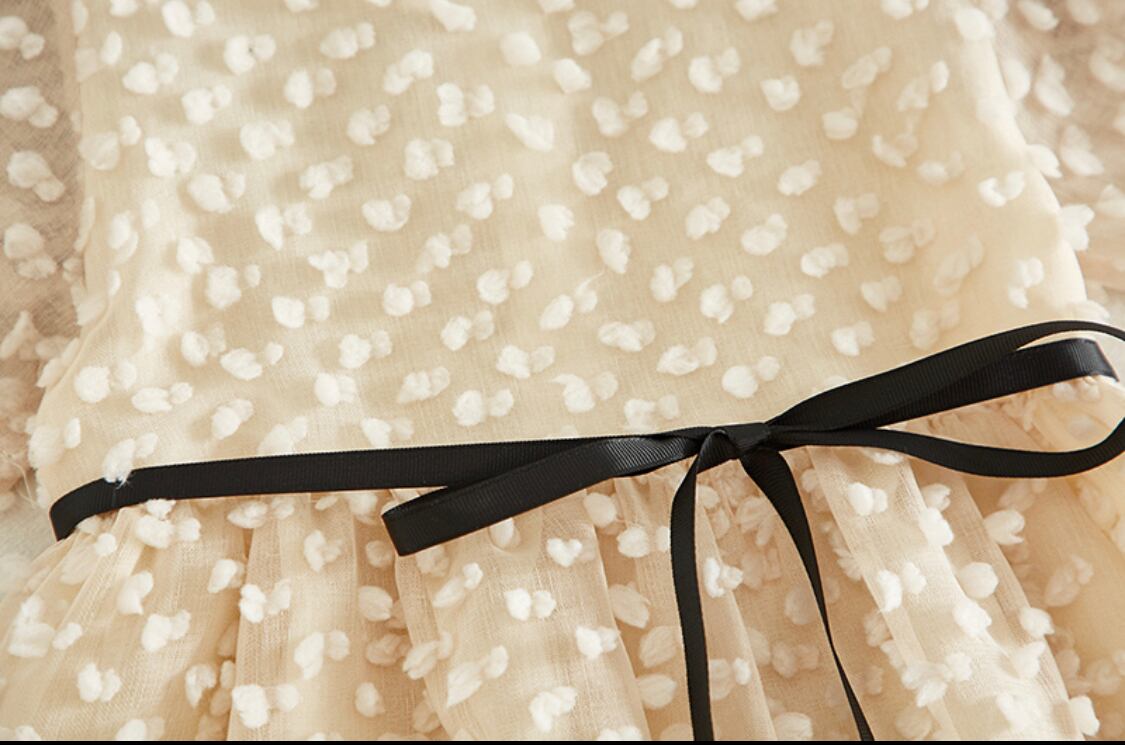 ホワイトドットワンピース》》》》》》オーガンシー リボン ワンピース 海外子供服 ガール 入園式 フォーマル 入学式