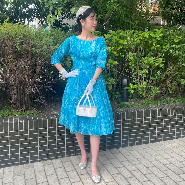 VINTAGE 50's blue chiffon dress