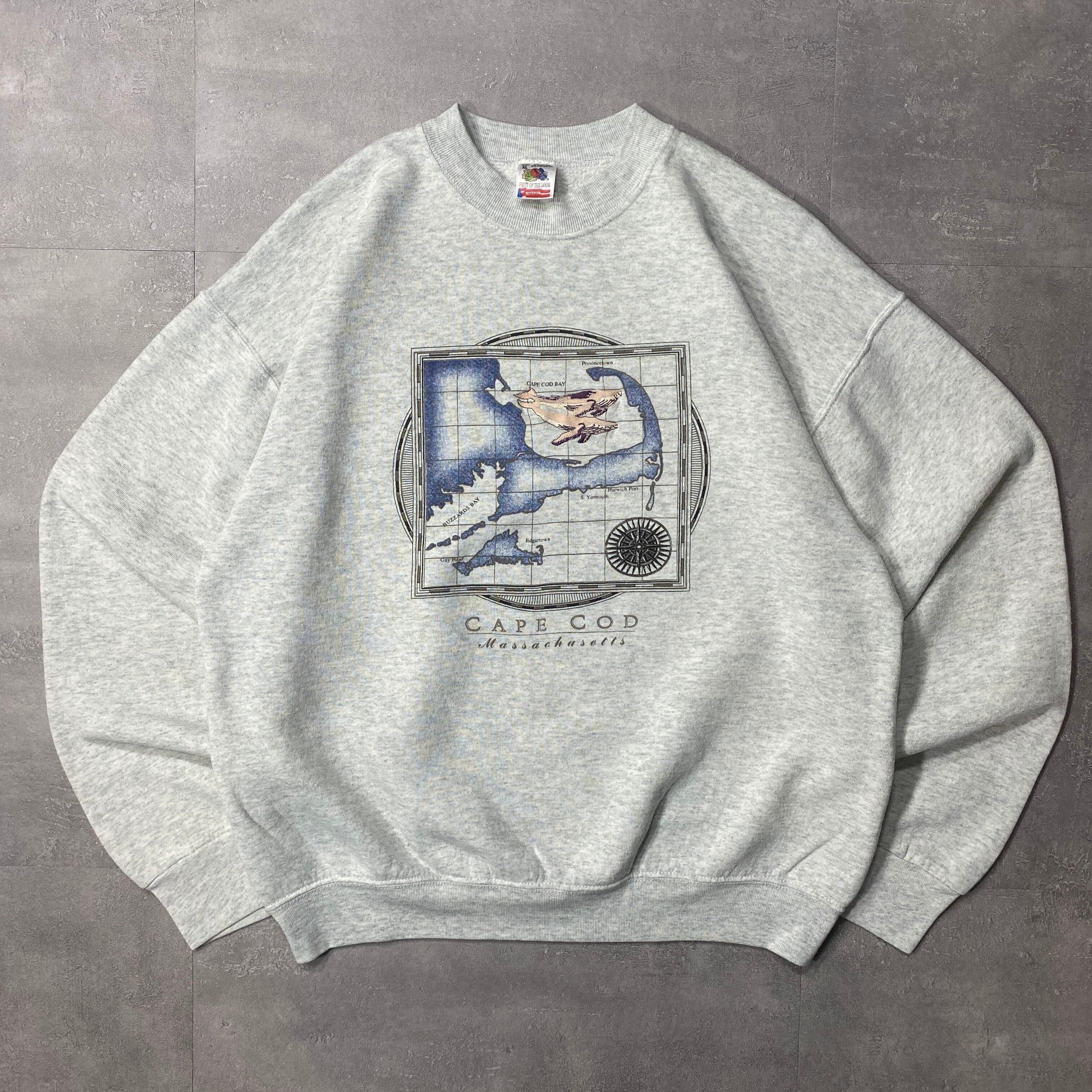《XL》FRUIT OF THE LOOM フルーツオブザルーム マサチューセッツ 地図 プリント スウェット USA製 90年代 vintage no.4019