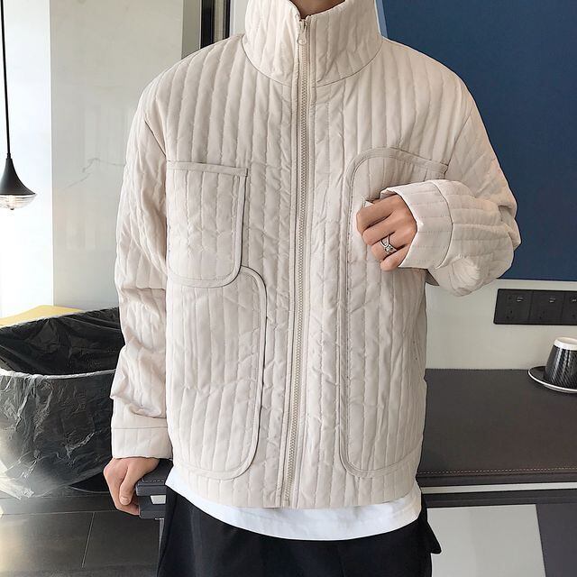 【予約販売】ショートコート メンズ アウター ハイカラー ポケット ストライプ モード ベージュ ブラック ショート丈 ブルゾン お洒落 こなれ感 ベーシック 秋冬 大きいサイズ M/L/XL